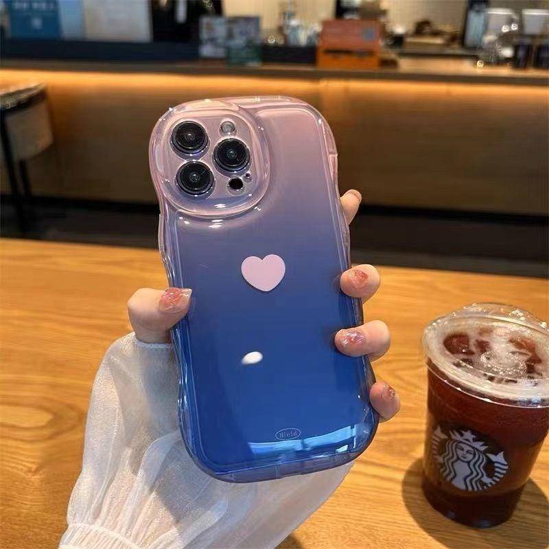 เคสโทรศัพท์มือถือ ซิลิโคนนิ่ม กันกระแทก ลายหัวใจ สีฟ้า สําหรับ iPhone 15 14 13 12 11 Pro Max XR X Xs Max 7 8 Plus SE2020