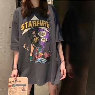 พร้อมส่ง-เสื้อยืดสกรีนลาย STAR FIRE ลายฮิต ทรงOversize ผ้านิ่ม #A48