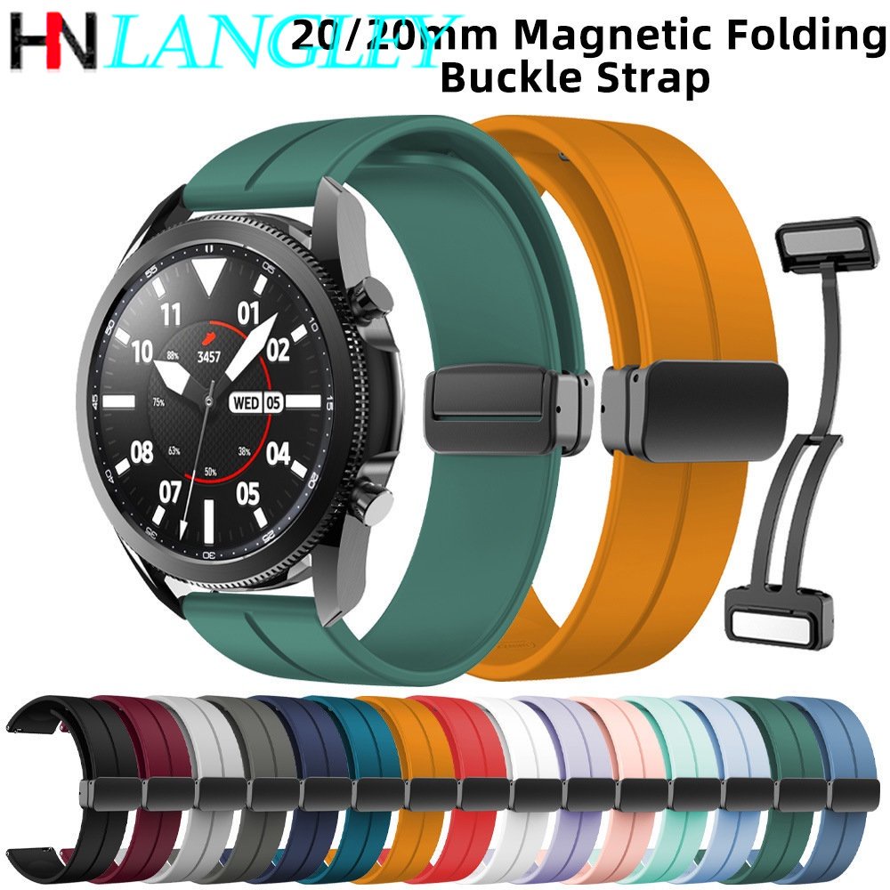 สายนาฬิกาข้อมือซิลิโคน หัวเข็มขัดแม่เหล็ก พับได้ แบบเปลี่ยน สําหรับ Samsung Watch 4 3 41 45 มม. 20 มม. 22 มม.