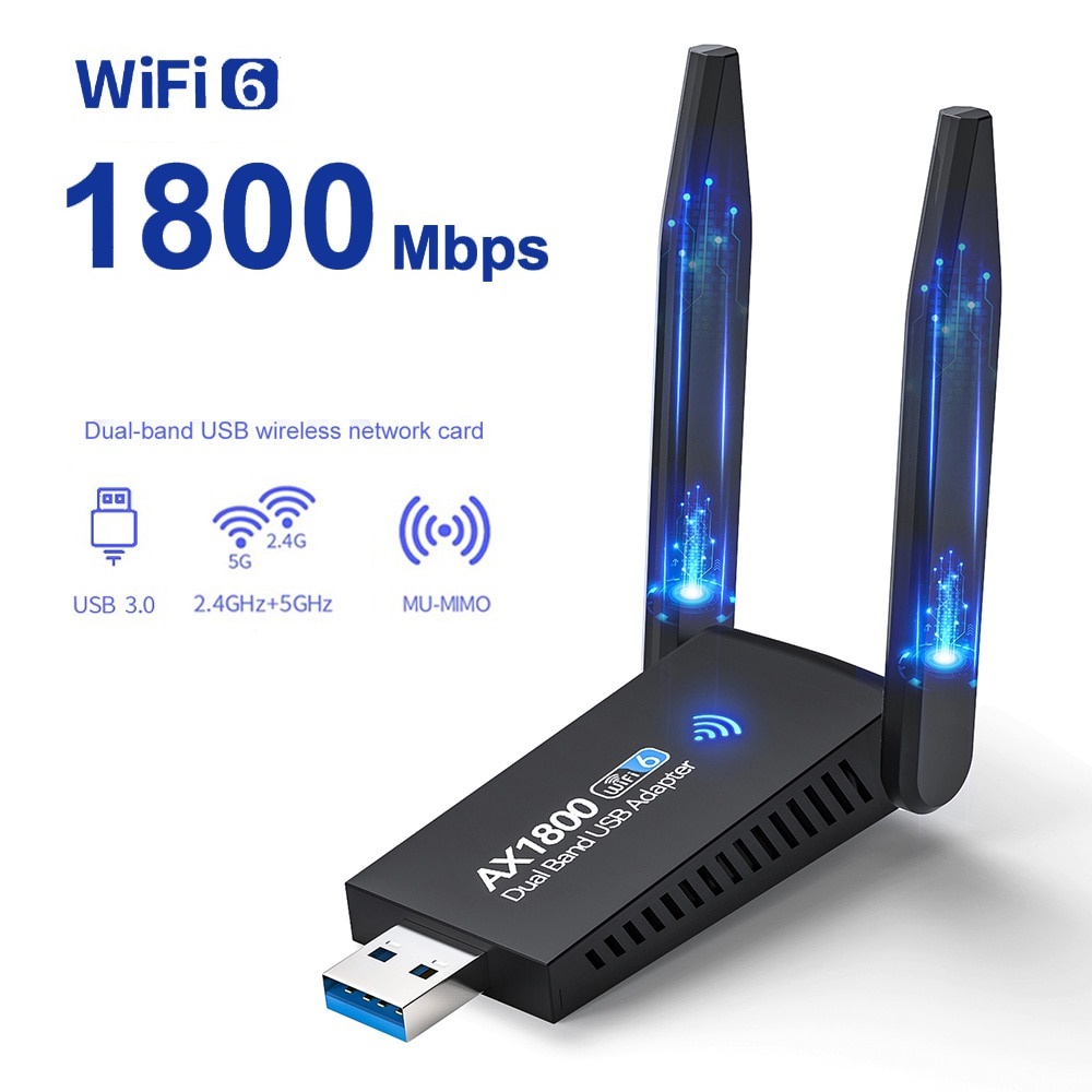 อะแดปเตอร์เสาอากาศเครือข่าย 1800M USB WiFi 6 เสาอากาศคู่ 1300M AX1800 Dual Band 2.4G 5G WiFi สําหรับคอมพิวเตอร์ แล็ปท็อป แท็บเล็ต