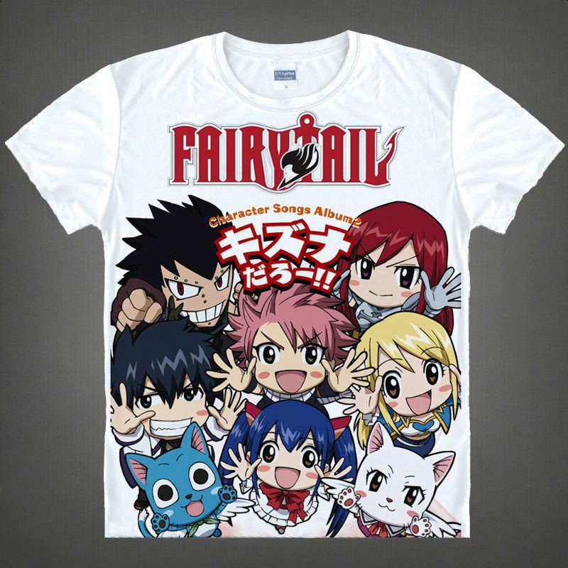 Fairy Tail T-Shirts Natsu พิมพ์เสื้อ T Happy Lucy เสื้อแขนสั้น Wendy Marvell Tops