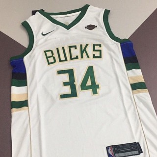 เสื้อกีฬาบาสเก็ตบอล ปักลายหมายเลข 34 Antetokounmpo สีขาว สําหรับผู้ชาย 989518