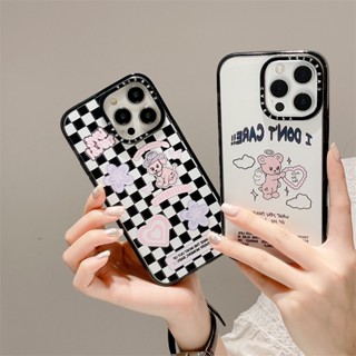 Casetifg เคสโทรศัพท์มือถือ ซิลิโคน TPU แข็ง กันกระแทก ลายหมี ตาราง พร้อมกล่อง สําหรับ iPhone 11 12 13 14 Pro Max 14 Plus