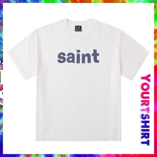 เสื้อยืดแขนสั้น พิมพ์ลายกราฟฟิคตัวอักษร Saint Michael ขนาดใหญ่ สไตล์เกาหลี วินเทจ เรโทร สําหรับผู้ชาย และผู้หญิง