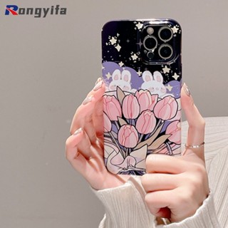 เคสโทรศัพท์มือถือ ลายการ์ตูนกระต่าย ดอกทิวลิปน่ารัก สีชมพู สําหรับ Vivo X90 X80 X70 Pro X60 X50 X27