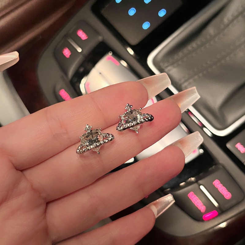 ใหม่ ต่างหูเงิน ประดับเพชร ดาวเสาร์ ขนาดเล็ก เรียบง่าย ระดับไฮเอนด์ สําหรับผู้หญิง - รูปที่ 3