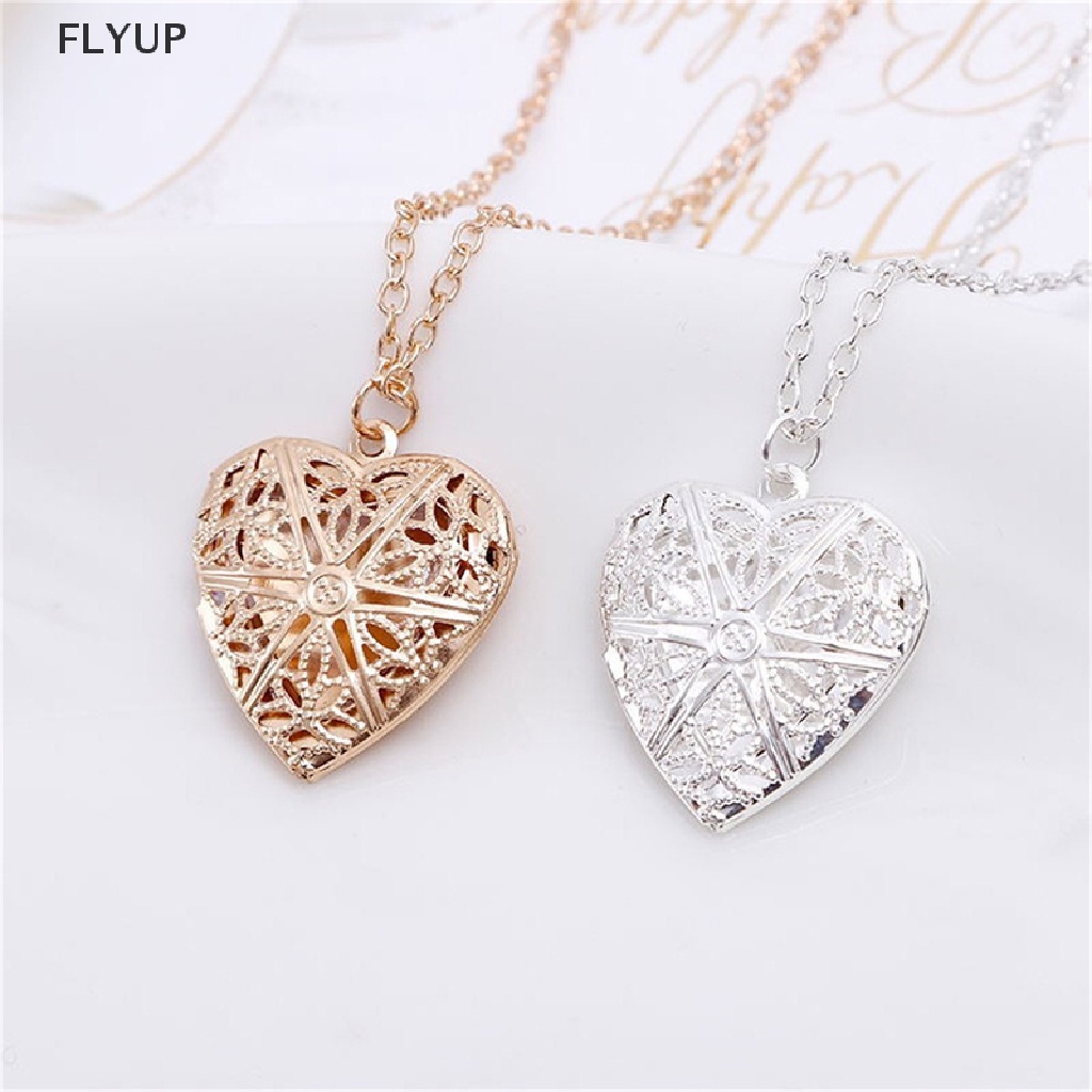 FLYUP สร้อยคอจี้รูปหัวใจกลวงเปิดสร้อยคอล็อกเก็ตผู้หญิงเครื่องประดับ VN