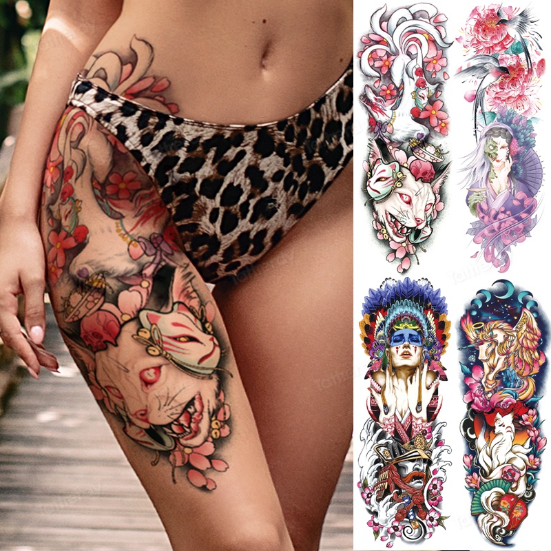 แขนขนาดใหญ่แขนต้นขาสักงู Medusa กันน้ําชั่วคราว Tattoo สติกเกอร์ Poseidon Shark Aquaman Body Art เซ็กซี่ปลอม Tattoo