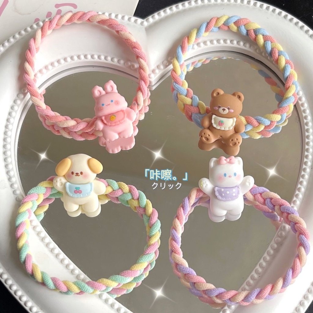 สีเอี๊ยมแหวนผมสัตว์เล็กน่ารักสาวหวานหัวใจการ์ตูนถักยางรัด