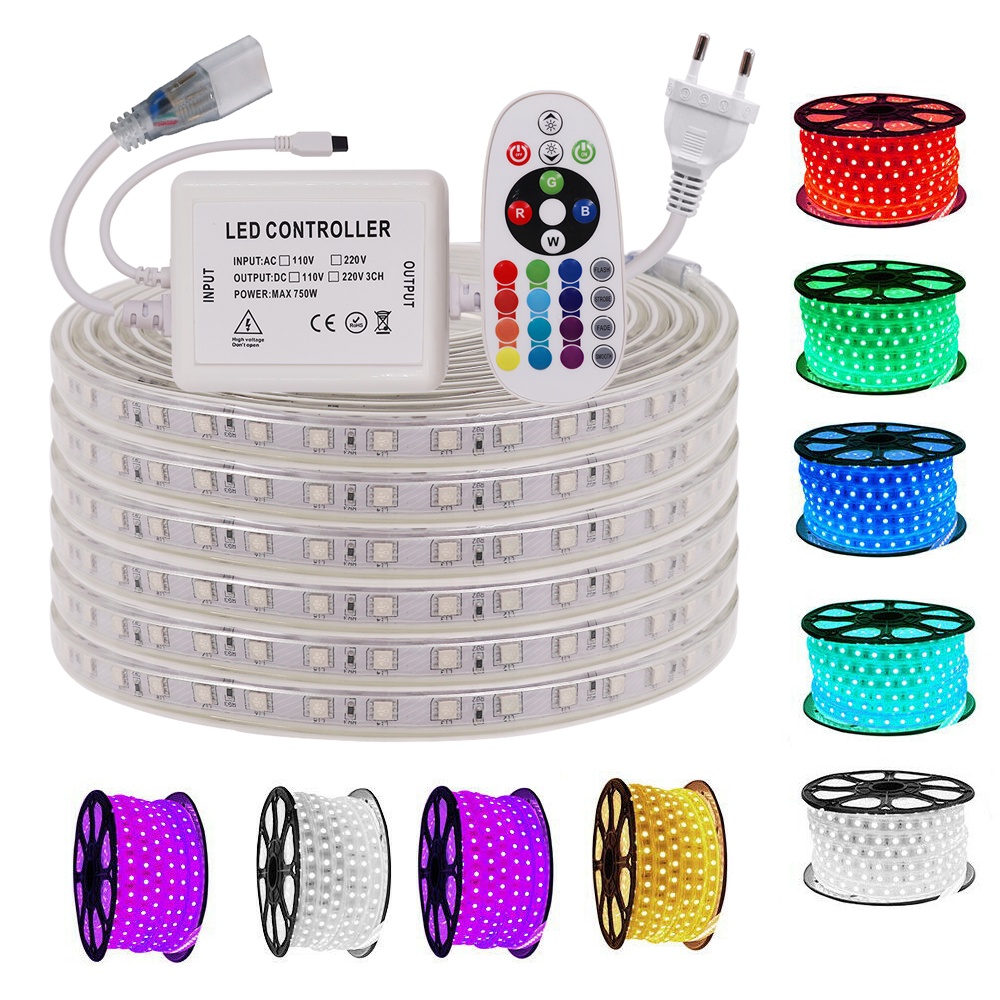 บ้านรสชาติ220โวลต์หลอดไฟLED Strip RGB บลูทู ธ IP67 ไฟ LED เทปยืดหยุ่นกันน้ำ 60led/M พร้อมปลั๊ก ไฟเส้น ไฟตกแต่งห้