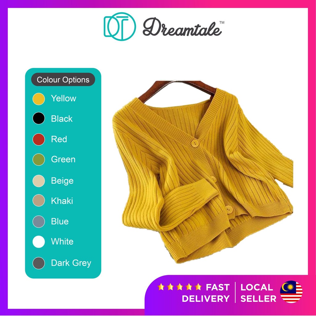 Dreamtale ผู้หญิง V คอธรรมดาถักเสื้อสเวตเตอร์ถักผู้หญิงเสื้อแขนยาวถักเสื้อกันหนาว WCO164