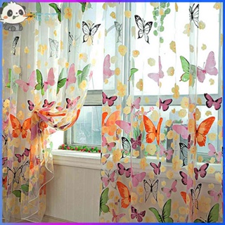 ❉THEBEST❉2pcs Colorful Butterlfly Printing Burnt-out Curtain Sheer Organdy Panel