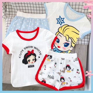 Childrens clothing summer 2023 New girls suit casual cartoon western style short-sleeved shorts cotton breathing cotton two-piece set
