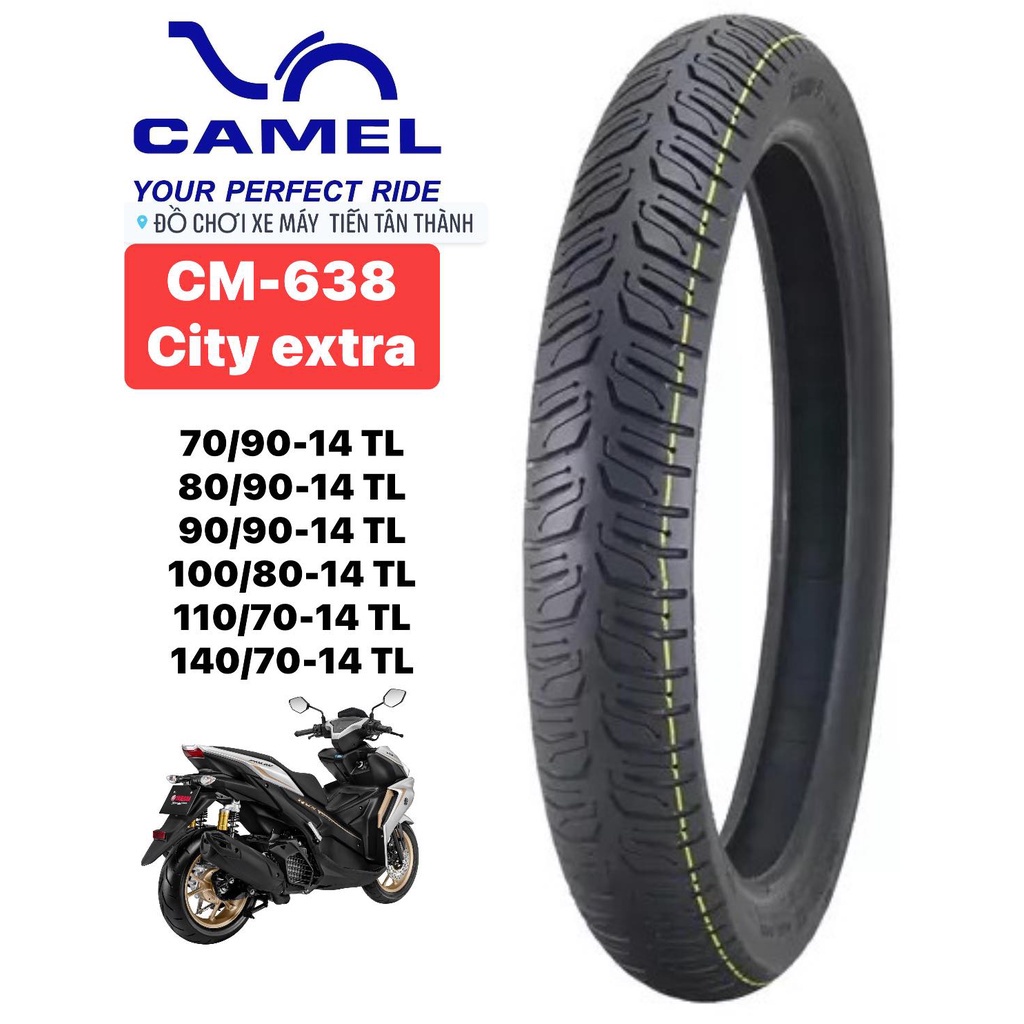ยางดอกยางคาเมล City extra cm-638 SCOOTER 14 INCHES MOTORCYCLE 17 IN 60/90 - 70/90 - 80/90 6 ชั้น phu