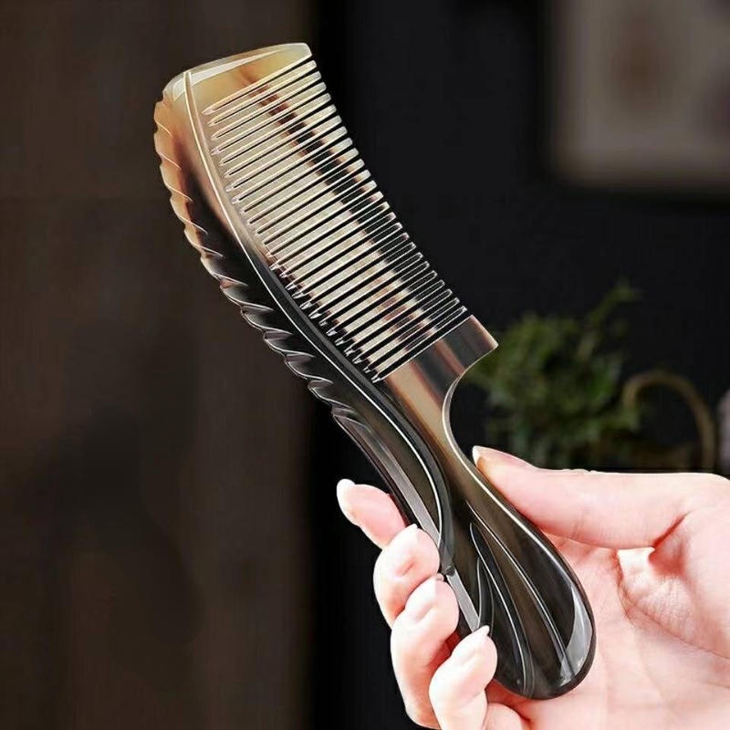 Handmade ธรรมชาติ Ox Horn หวี Anti Static Buffalo หวีจับ Professional Detangling นวด Fine ฟันหวีสําหรับหัว Scalp Care