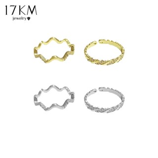 17KM 2Pcs/set Elegant Wave Ring Set Plain Crystal Gold Silver Rings for Women Jewelry Accessories