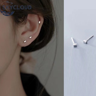 Skycloud Minimalist S925 Silver Little Rectangle Stud Earrings for Women Men Simple Geometry Tiny Cartilage Earring Fashion Ear Jewelry Accessories Daily Wear