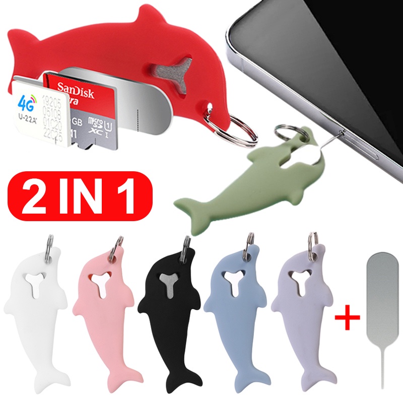 2 In 1 เข็มซิมการ์ด ป้องกันการสูญหาย พร้อมกล่องเก็บ รูปปลาโลมา ถาดใส่ซิมการ์ด โทรศัพท์มือถือ