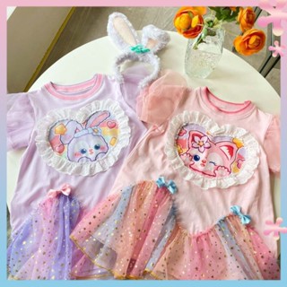 Girls 2022 summer baby star Dai Lu gradient mesh dress childrens sweet cartoon princess cotton T-shirt dress