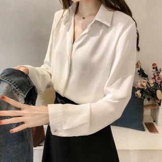 เสื้อเชิ้ตแขนยาว ผ้าชีฟอง สีพื้น สไตล์เกาหลี 2023