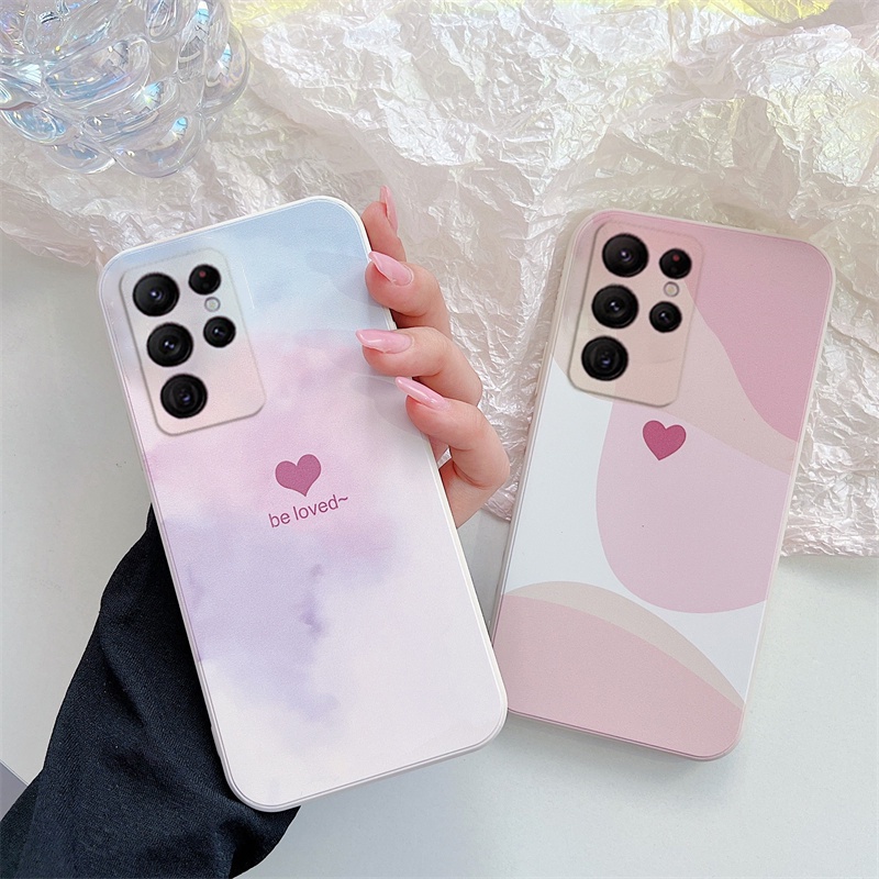Gradual สีฟ้าสีชมพู Love เคสโทรศัพท์สําหรับ Samsung Galaxy S23 S24 Ultra S22 Plus S21 S20 S23 FE A55 A35 A15 A05 A51 A14 A34 A54 A32 A23 A33 A73 A53 A52 A71 A72 ฝาครอบซิลิโคน