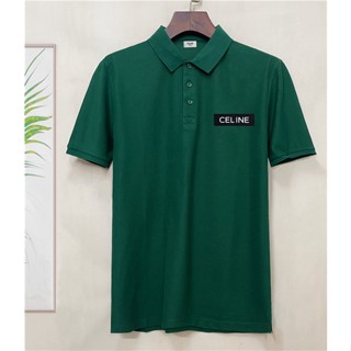 Ce1ine ใหม่ เสื้อโปโลแขนสั้น ผ้าฝ้าย ปักลายตัวอักษร สําหรับผู้ชาย ไซซ์ S-4XL