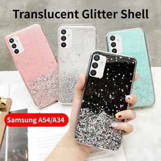 เคสโทรศัพท์มือถือแบบนิ่ม TPU ใส กันกระแทก แต่งกลิตเตอร์ สีชมพู ระยิบระยับ สําหรับ Samsung Galaxy A13 A14 LTE A54 A34 A04s 5G 2023