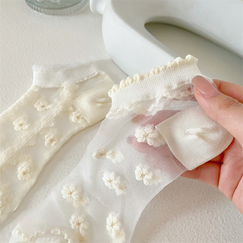 ถุงเท้าข้อสั้น ผ้าฝ้าย และผ้าเรยอน แบบบาง ประดับคริสตัล แฟชั่นฤดูใบไม้ผลิ และฤดูร้อน สําหรับผู้หญิง