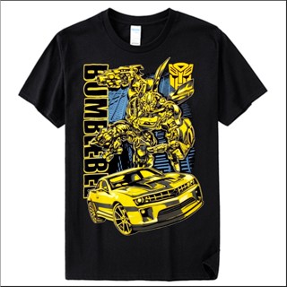 เสื้อยืดแขนสั้นเสื้อยืด พิมพ์ลาย BUMBLEBEE TRANSFORMERS สีดํา สําหรับผู้ชายS-5XL