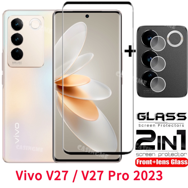 2026 Vivo V70 V60 5Gฟิล์ม 2 ใน 1 ป้องกันหน้าจอสําหรับVivo V29 V 27 VivoV27 V27Pro V27E 27V Pro 5G 2023 กระจกนิรภัยฟิล์มด้านหน้าด้านหลังเลนส์