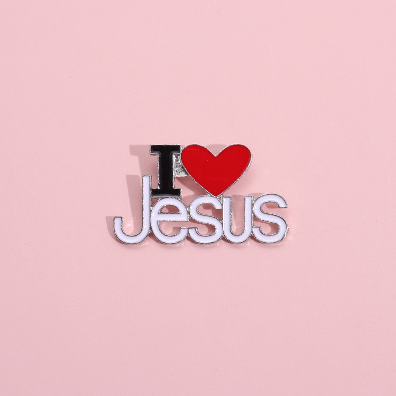 I Love Jesus Brooches Pins Creative Phrase with Heart Brooch Badges Lapel Pin Simple Jewelry Gift for Kids Friends