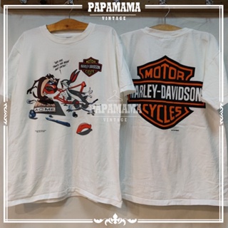 ขาย[ Harley davidson x Taz manian  ] looneytunes ผ้าขาว2   เสื้อวินเทจ เสื้อการ์ตูน papamama vintage shirt（S-5XL）