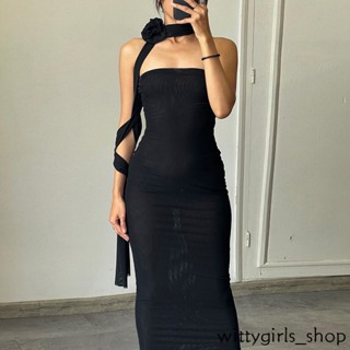 Wittygirls_shop | ชุดเดรสแม็กซี่ เกาะอก เปิดหลัง เซ็กซี่ เข้ารูป ลายดอกกุหลาบ สําหรับผู้หญิง ปาร์ตี้