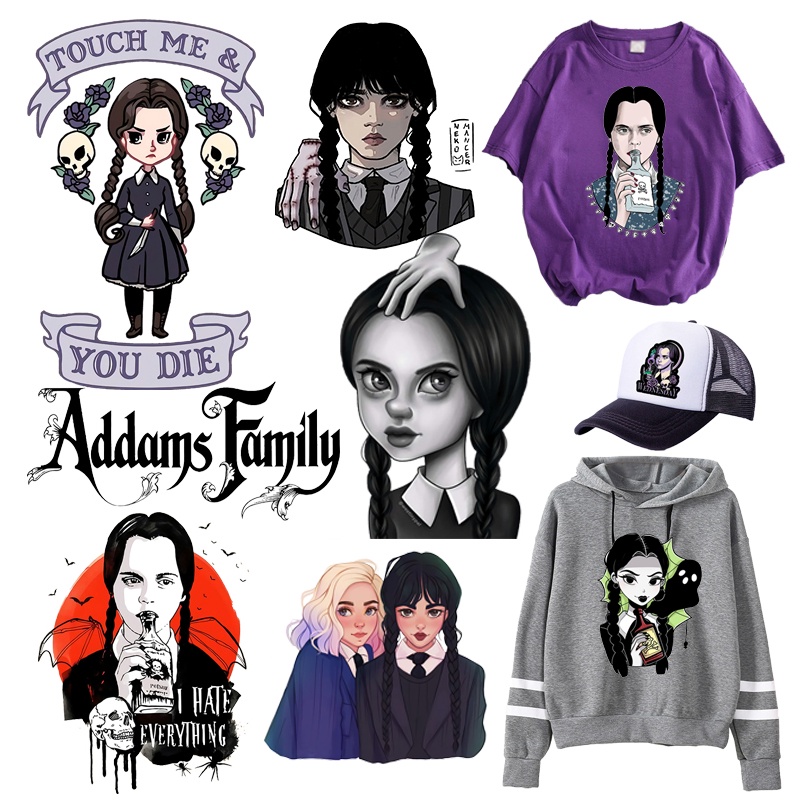 แผ่นแพทช์สติกเกอร์ รีดร้อน ลาย Addams TV Series สําหรับตกแต่งเสื้อผ้า ของขวัญวันเกิด
