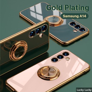 ชุบ เคส Samsung A14 A34 A54 5G ซัมซุง ที่วางแหวนแบบยืนกรณีแววขอบ 360 หมุนขาตั้งบางนุ่มฝาครอบป้องกัน