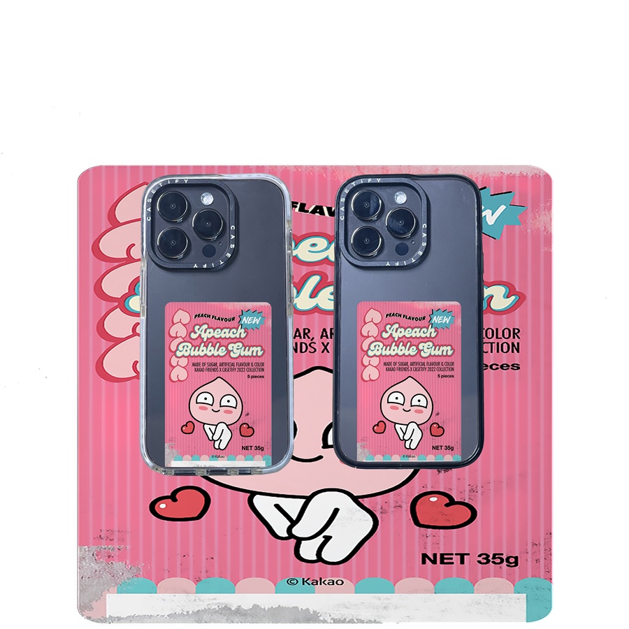 Casetify X KAKO FRIENDS PEACH เคสอะคริลิค TPU ใส ขอบสีดํา สีขาว พร้อมกล่องโลโก้แกะสลัก สําหรับ Apple IPhone 11 12 13 14 Pro Max