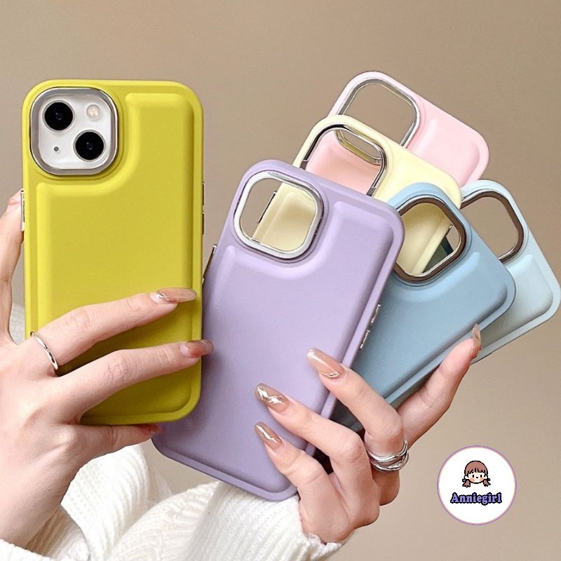 Simple Macaron สีเลนส์โลหะกันกระแทกเคสโทรศัพท์สําหรับ IPhone 11 15 16 Pro Max 16plus 12 14 13 Promax XS XR 7 8Plus SE Dirt Resistance Soft ถุงลมนิรภัยโทรศัพท์ฝาหลัง