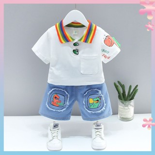 Boys summer clothes set short-sleeved western style babies clothes summer babies childrens clothes boys handsome and fashionable two-piece suit