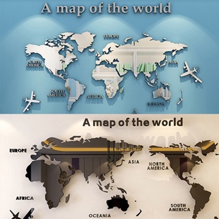 ขายดี สติกเกอร์กระจกอะคริลิค รูปแผนที่โลก 3D สําหรับติดตกแต่งผนังห้องนอน