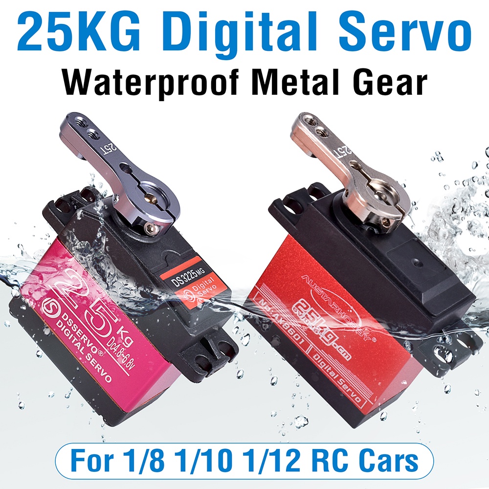 25KG Servo Waterproof RC Servo 1/10 RC Steering Servo Metal Gear High Torque Servo for 1/8 1/12 RC C