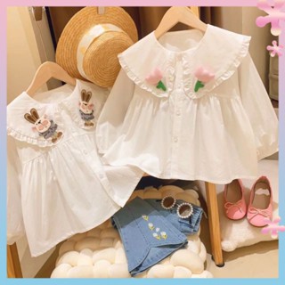 Girls 2023 spring hot double version shirt French loose lapel Doll Doll shirt shirt top fashion