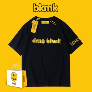 Bkmk เสื้อยืดแขนสั้น ผ้าฝ้าย ลายหน้ายิ้ม ทรงหลวม แฟชั่นฤดูใบไม้ผลิ และฤดูร้อน สําหรับคู่รัก