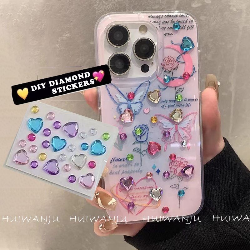 Huiwanju สติกเกอร์คริสตัล เพชร รูปผู้หญิง หลากสี สําหรับตกแต่งโทรศัพท์มือถือ diy