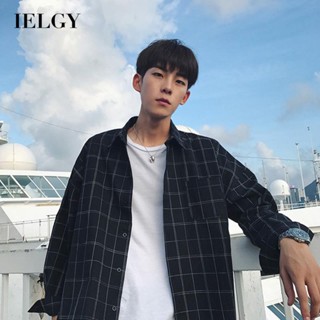 IELGY เสื้อเชิ้ตแขนยาว ลายสก๊อต สไตล์เกาหลี อินเทรนด์ หลวม หล่อ ลําลอง เข้ากับทุกการแต่งกาย สําหรับผู้ชาย