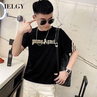 IELGY เสื้อท็อปแขนสั้น แบบเข้ารูป สีขาว แบบเรียบง่าย สําหรับผู้ชาย