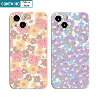 Suntaiho Fashion Simple Small Fragmented Flowers Oil Painting Pattern Silicone Soft Case for iPhone 11 Pro Max 14 12 13 XS X XR XS Max 7 8 Plus Shockproof Casing