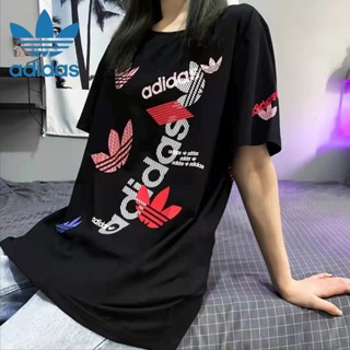 Adidas เสื้อยืดลําลอง ผ้าฝ้าย แขนสั้น คอกลม พิมพ์ลาย สําหรับผู้ชาย และผู้หญิง