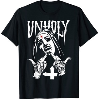 [S-5XL] เสื้อยืดผ้าฝ้าย พิมพ์ลายตลกสยองขวัญ Unholy Nun สําหรับผู้ชาย