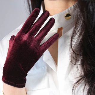 ถุงมือเต้นรํา ผ้ากํามะหยี่ สไตล์วินเทจ สีพื้น สําหรับผู้หญิง