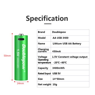 ถ่าน ถ่านชาร์จ USB battery Doublepow  AA  AAA 1.5V Lithium Ion ให้เลือก4แบบ แท่นรางชาร์จ ประหยัดพลังงาน ปลอดภัย ของแท้